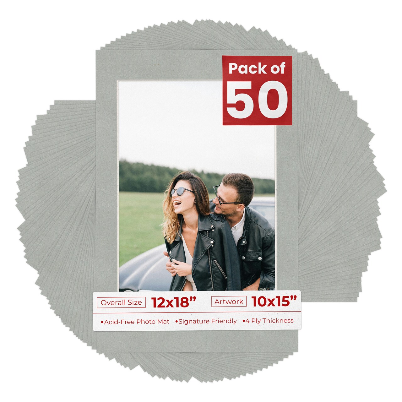 Light Grey Suede Mat Board for 12x18 Frames - Fits 10x15 Photos